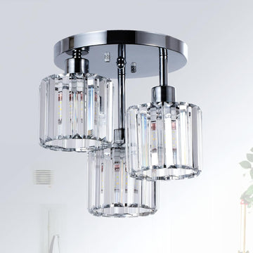 Semi Flush Mount Ceiling Light,3-Light Modern Close to Ceiling Light Fixtures,Kitchen Light with Clear Crystal