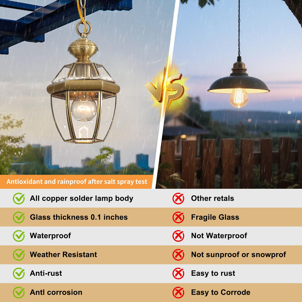 Solid Brass Outdoor Pendant Light, Antique Brass