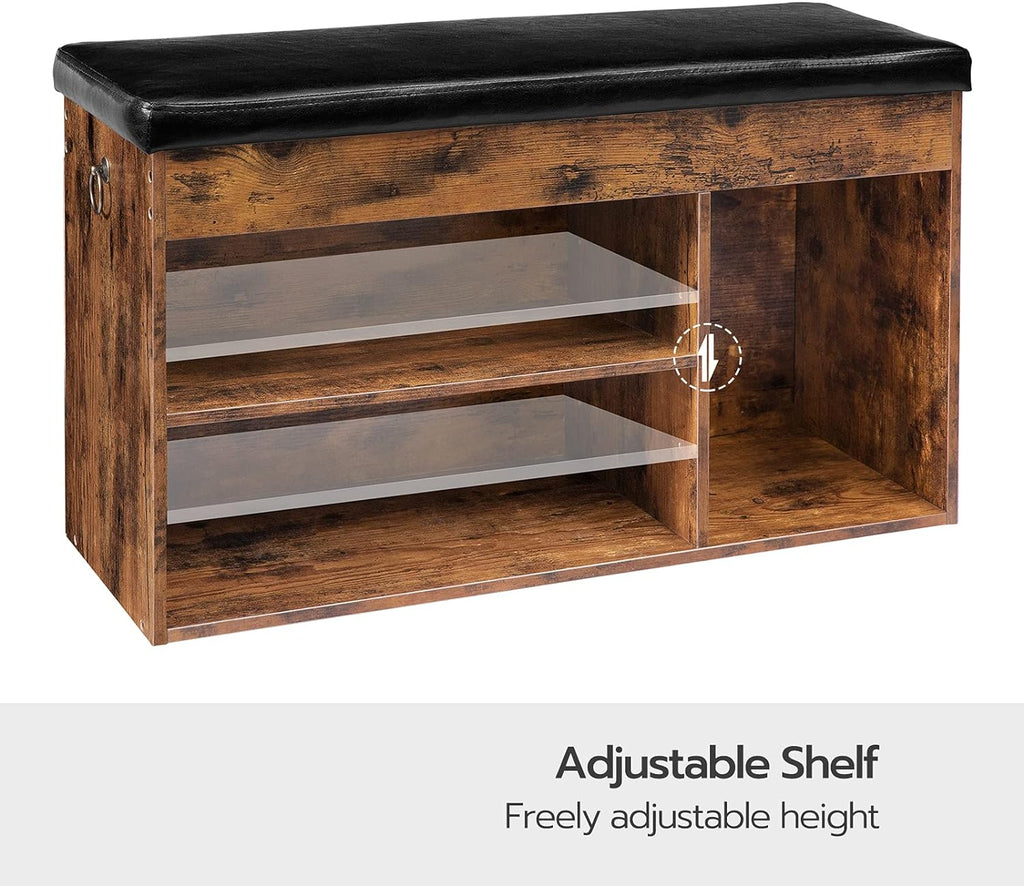 Shoe Storage Bench with Cushion, 32.3'' Entryway Bench with Lift Top Hidden Storage and Adjustable Shelves, Wooden