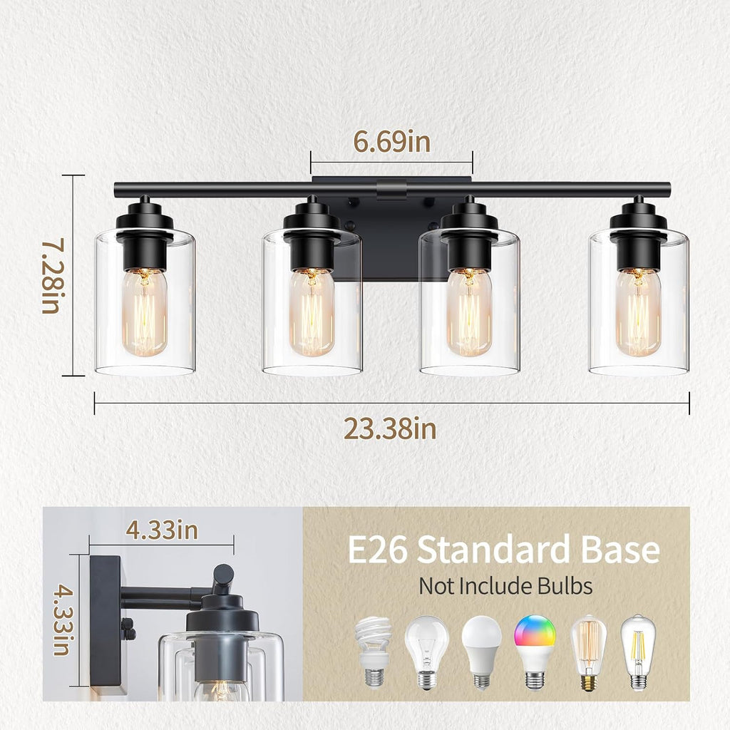 Bathroom Vanity Lights Over Mirror,Bathroom Light Fixture Wall Sconce Lighting (Black, 4-Light)