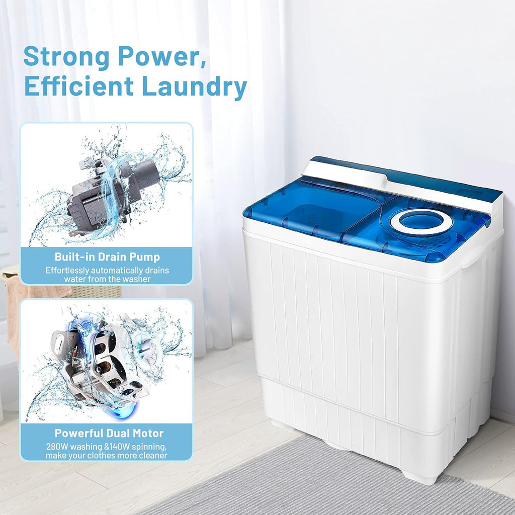 Washing Machine Semi-automatic, Twin Tub Washer with Spin Dryer, 26lbs Capacity, Built-in Drain Pump, Portable Laundry