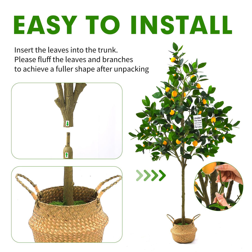 6ft Fake Lemon Tree with Realistic Fruits & Silk Leaves
