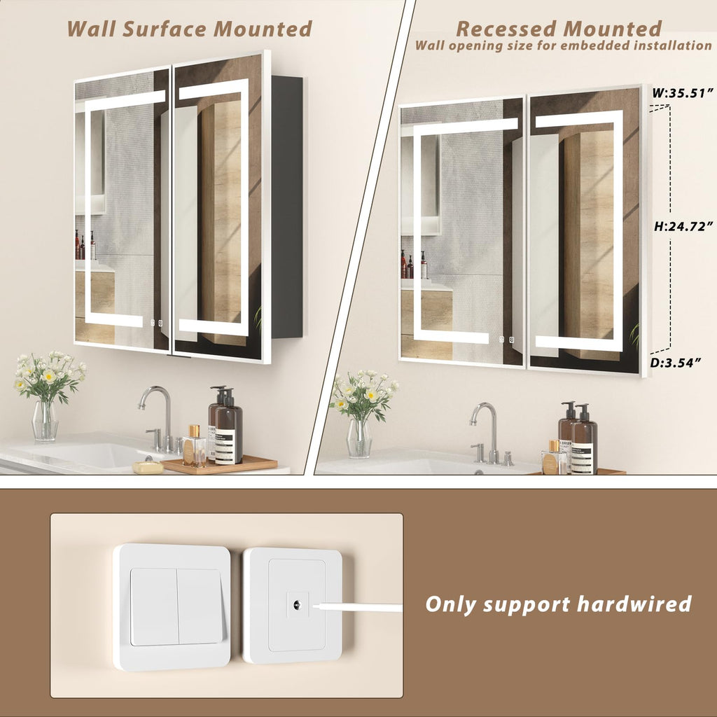 Led Medicine Cabinet with Mirror, Bathroom Vanity Mirror Cabinet with Shelves, 3-Color Lights Dimmer (Silver, 30" H x