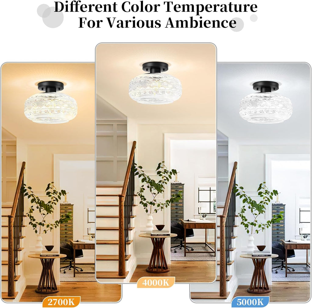 Semi Flush Mount Ceiling Light Fixture Black,Vintage Hallway Light Fixture Ceiling,Globe Glass Light Fixtures Ceiling