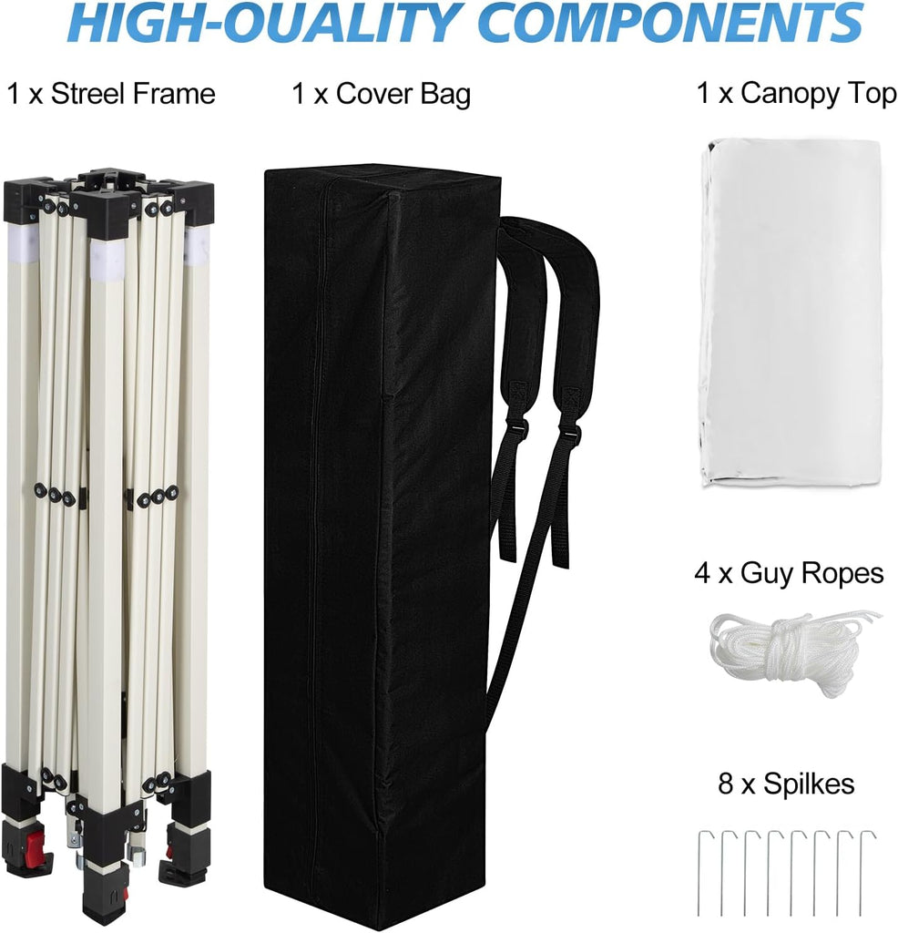 10x10 Slant Legs Pop Up Canopy Tent, 1-Button Push Setup Canopy Tent, Adjustable Height Instant Portable Shelter - Pure