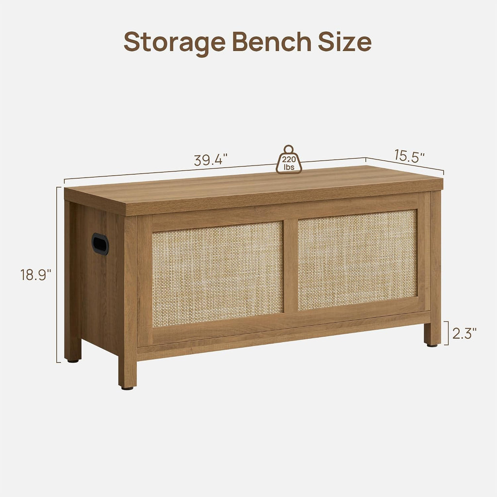 Rattan Storage Chest 39.4" Storage Bench | Boho Storage Truck with 2 Safety Hinges and Flip Top Entryway, Supports