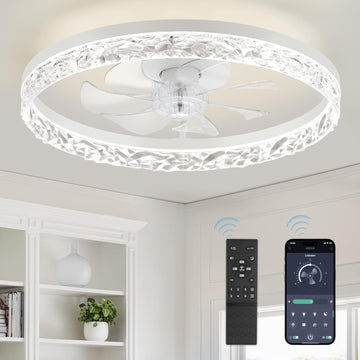 20" Modern Ceiling Fans with Lights and Remote, Dimmable Low Profile Ceiling Fan, Flush Mount Ceiling Fan