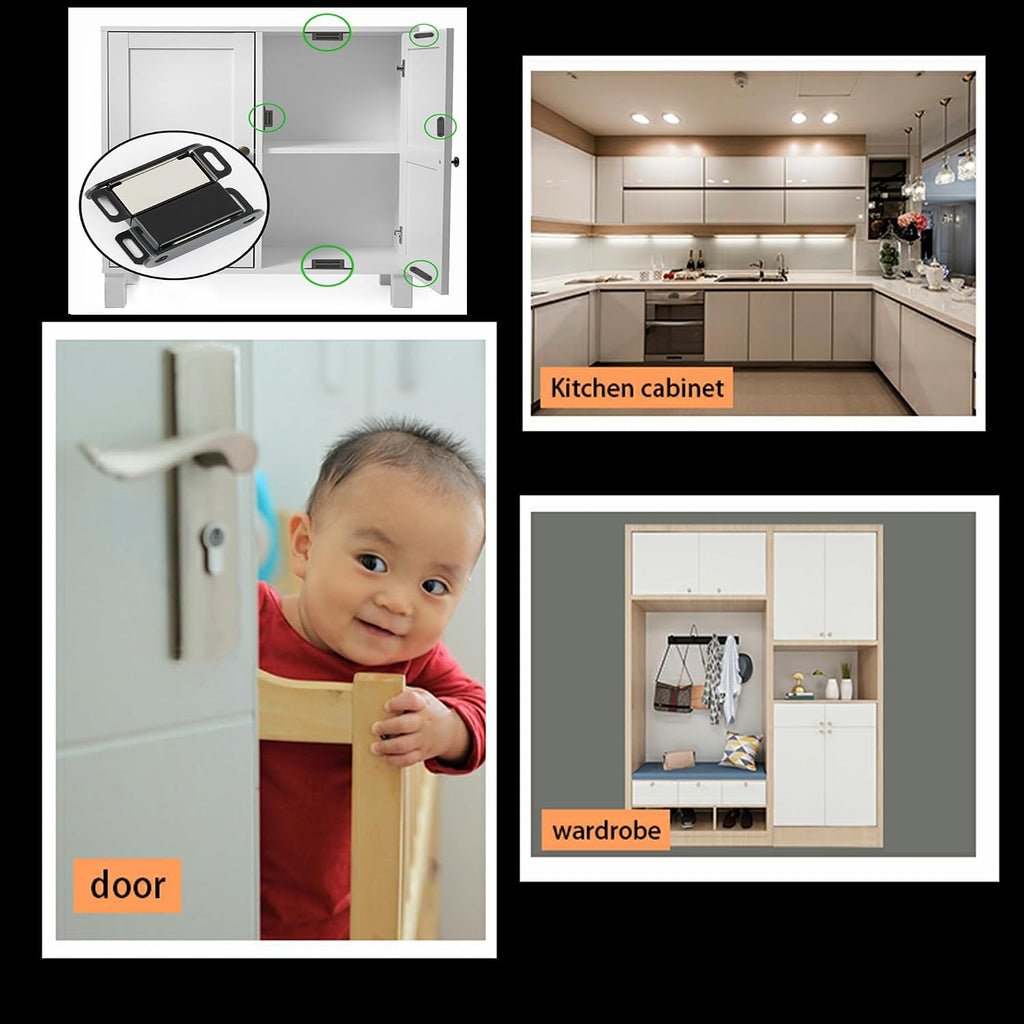Magnetic Cabinet Door Catch 4Pcs,Cabinet Door Magnets Catches Magnetic Door Closers for Cabinets,Stainless Steel Black