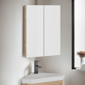 24" Bathroom Corner Medicine Cabinet W/Mirror, Double Doors Bathroom Nature Wall Mount Mirror Cabinet, Hanging Triple