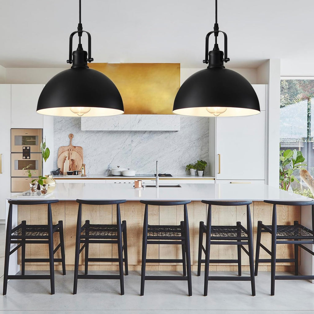 Farmhouse Pendant Lights Kitchen Island 3 Pack, Matte Black Modern Hanging Light Fixtures, Industrial Ceiling Pendant