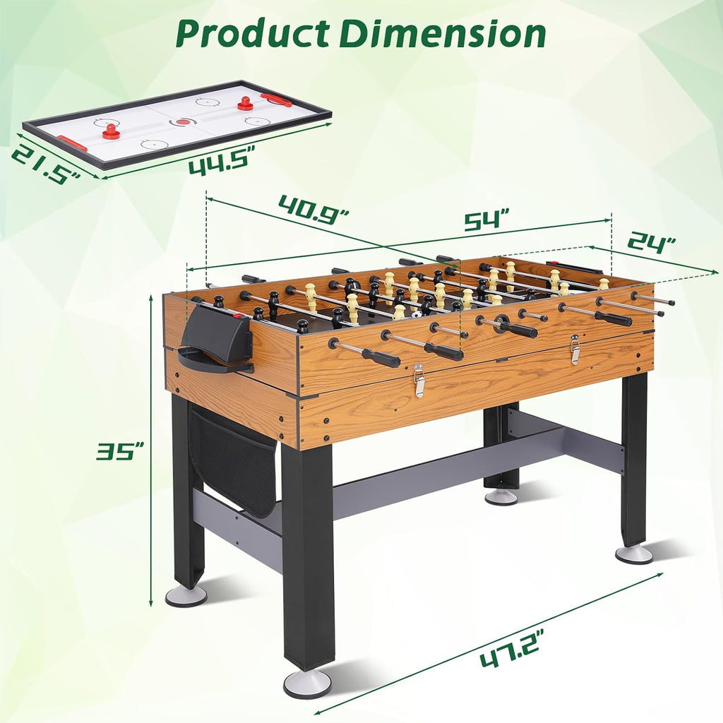 54" 4-in-1 Multi Game Table, Combination Game Table Set, Combo Games Table for Home, Game Room w/Soccer, Billiards