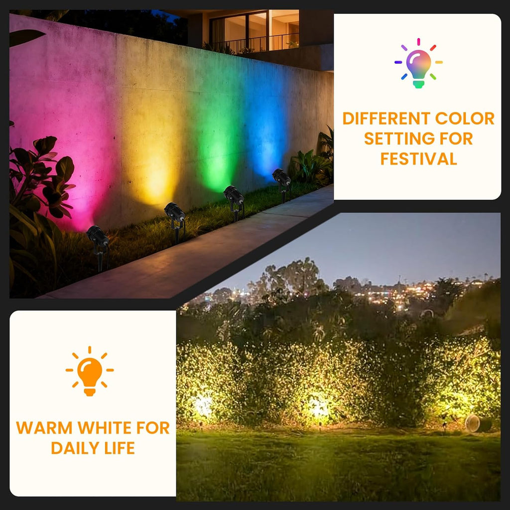 Multicolor Spotlight Outdoor: 16 Color Changing Landscape Lighting with Remotes 120V Plug in Waterproof Holiday LED