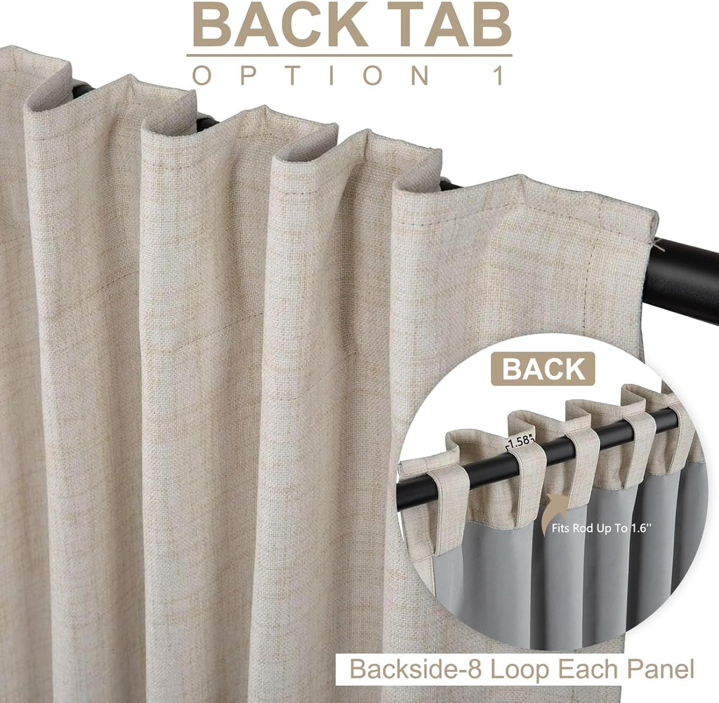 Linen Textured Total Blackout Curtains for Bedroom, Back Tab/Rod Pocket Living Room Drapes, Thermal