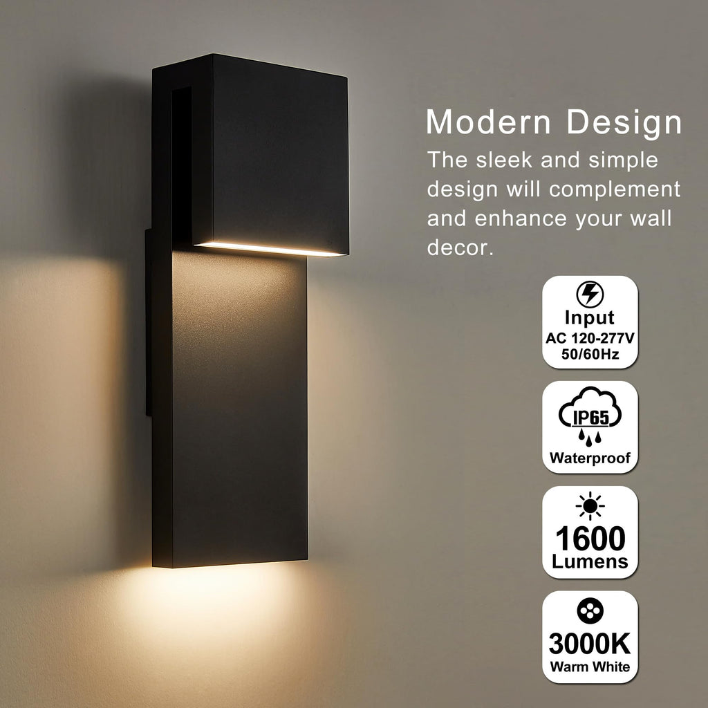 Modern LED Outdoor Wall Sconce 17W Integrated LED Outdoor Wall Mount, Anti Rust Textured Black Suit for Wet Locations