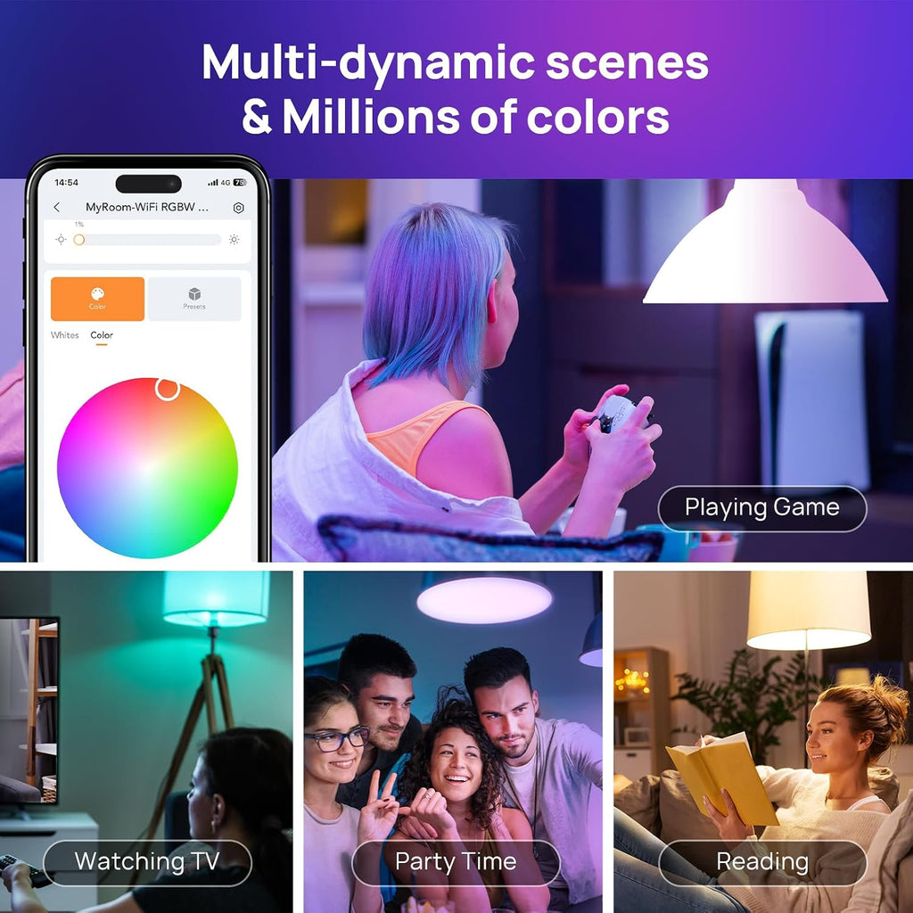 Smart Light Bulbs, WiFi Bluetooth Color Changing LED Light Bulb, Music Sync, 60W Equivalent Smart Bulb, A19 E26 RGBTW (3 Pack)