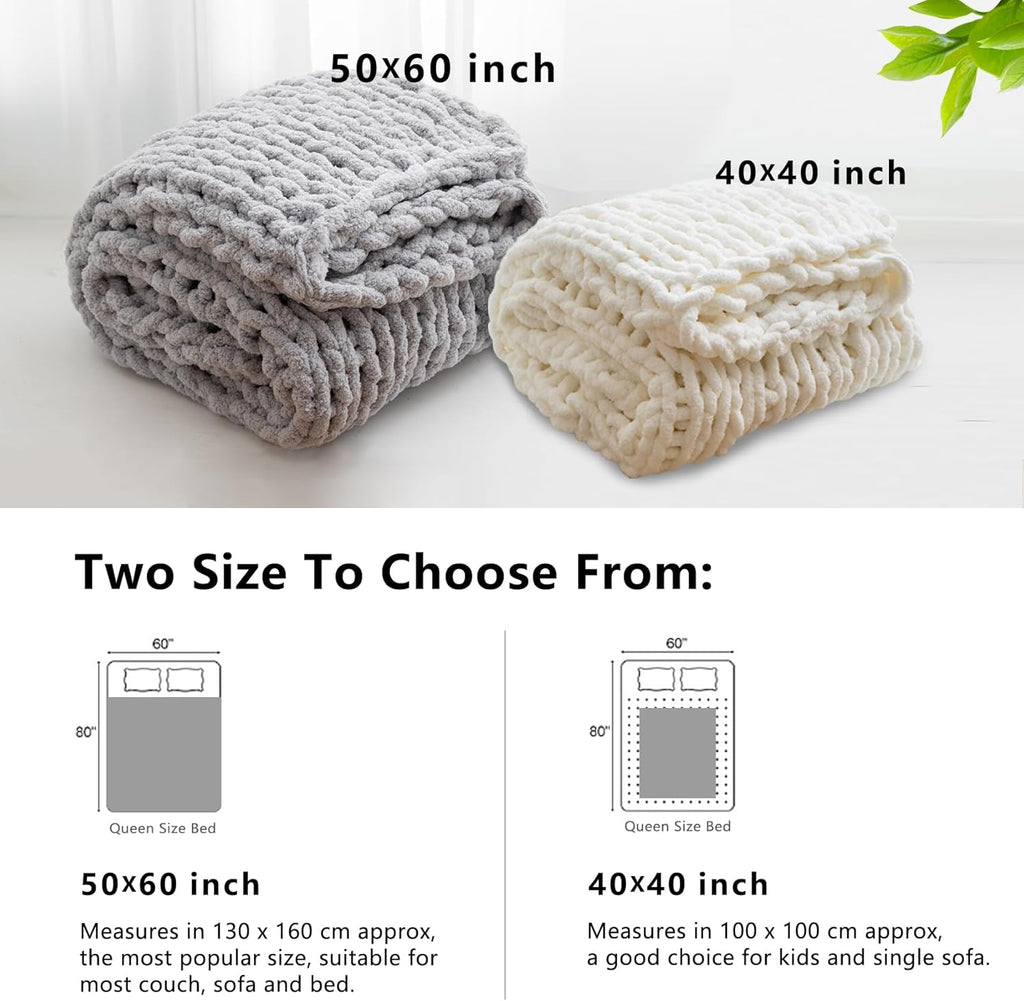 Chunky Knit Blanket Throw 40"×40" Knitted Throw Blankets