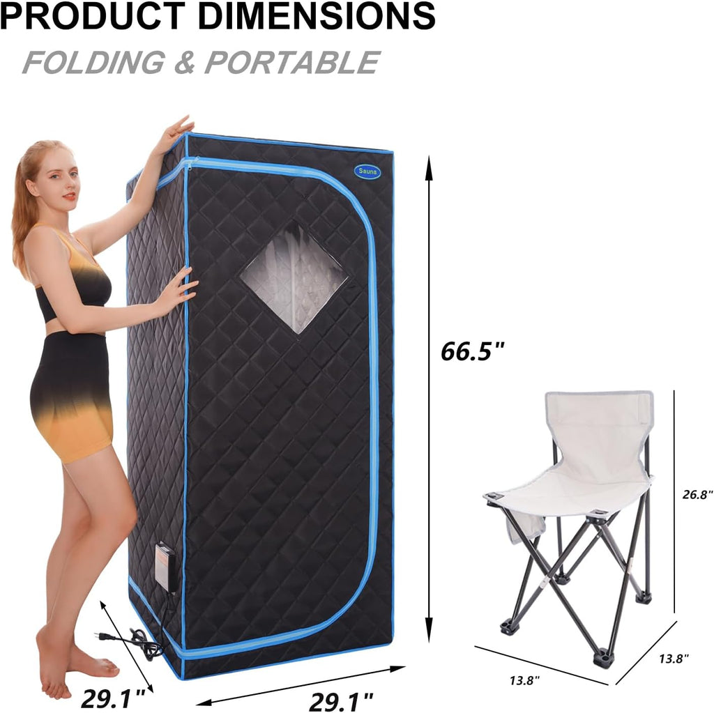Portable Infrared Sauna for Home Spa, Full Size 1 Person Sauna, Full Size Far Infrared Sauna Tent, with Heating Foot Pad, Portable Chair, (L29.1 x W29.1 x H66.5, Black)