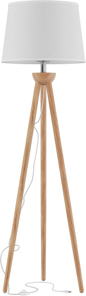 Tripod Floor Lamp - Mid-Century Modern Décor Light with LED Bulb and Natural Oak Wood Base