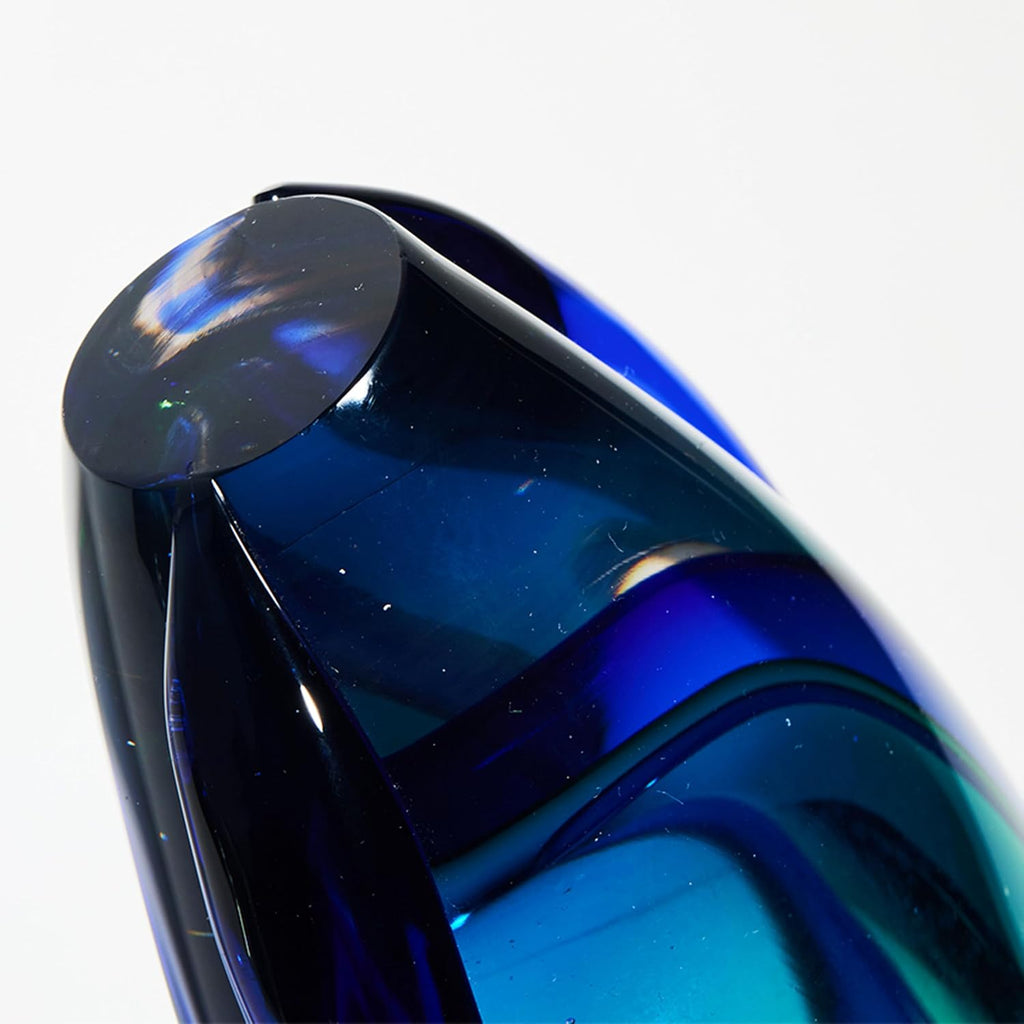 Hand Blown Sommerso Oval Art Glass Vase for Decor 8.5 inch Tall Centerpiece Table Decoration Emerald Green