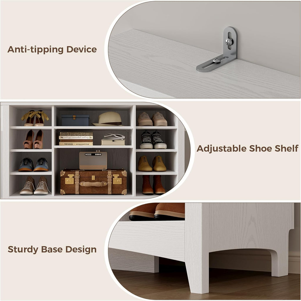 80" H 47" W Large Hall Tree with Bench and Shoe Storage, 6-in-1 Entryway Bench with Coat Rack, Adjustable Shelf