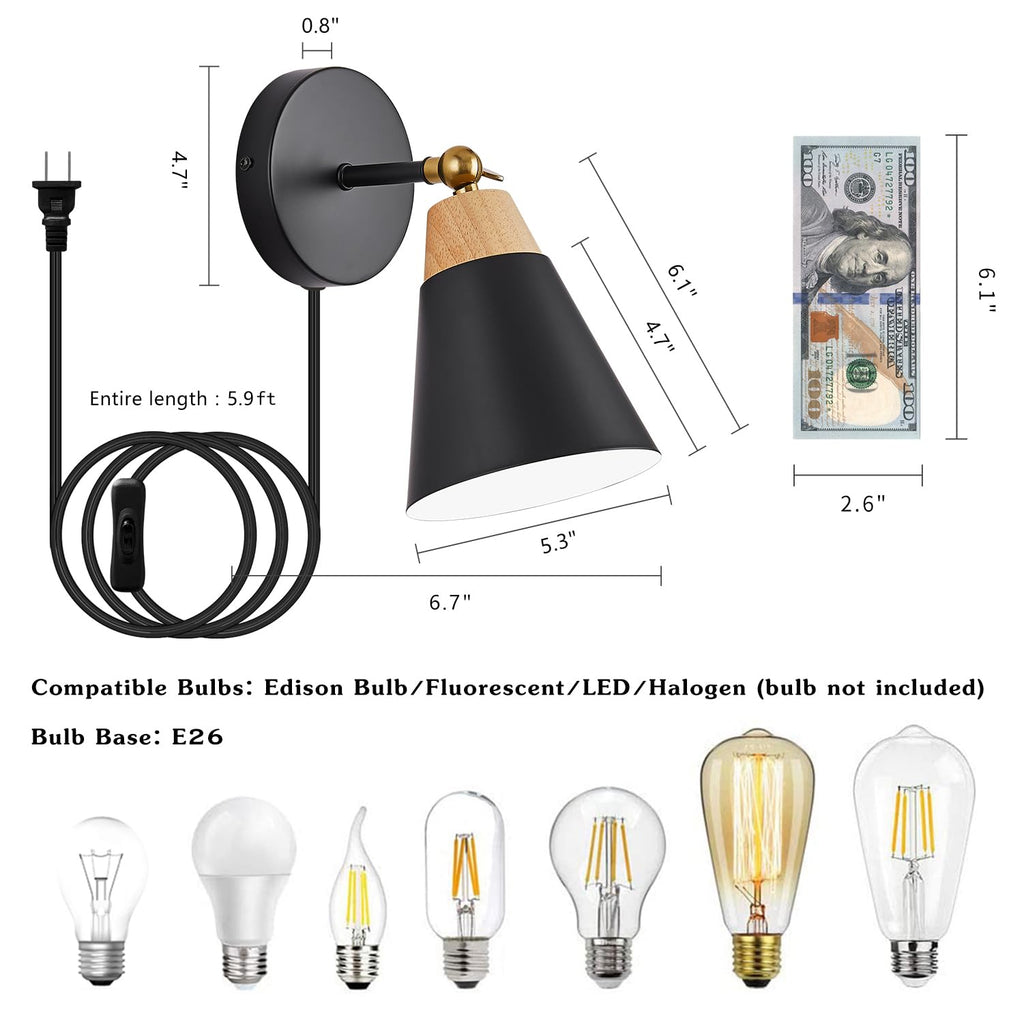 Black Plug in Wall Sconce Plug in Wall Mounted Light
