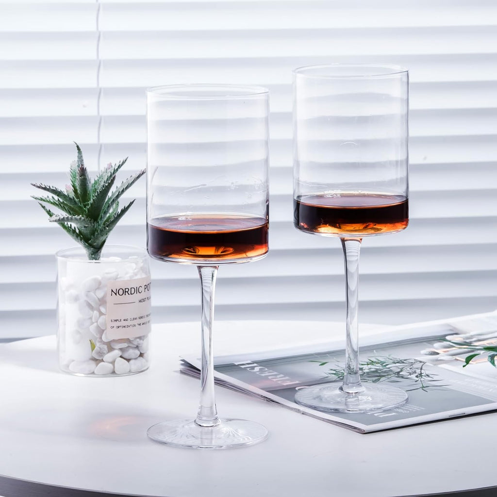 Wine Glasses Set of 4 - Hand Blown wine glass 15oz in Gift Packaging - Large White Wine Glass on Long Stem - Unique