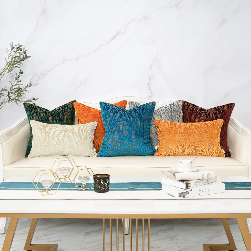 Dark Grey Twigs Throw Pillow Cover Branches Velvet Cushion Case Neutral Pillowcase,18x18 Inch