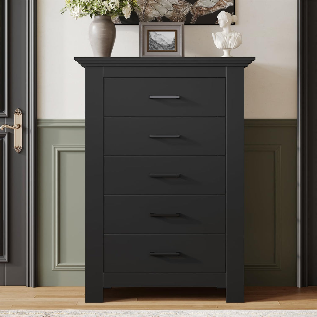5 Drawer Dresser , Wood Dresser Chests of Drawers with Metal Handle, 47" Tall Vintage Design Storage Dressers