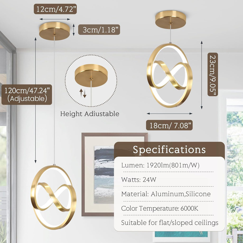 Modern LED Pendant Lights Kitchen Island, 6000K LED Chandelier Adjustable Height Gold Hanging Light Fixture Island