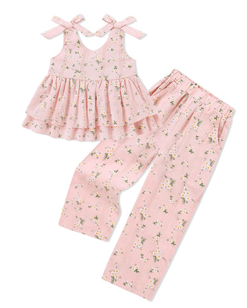 Toddler Girls Clothes Linen Floral Ruffle Clothing Summer Outfits