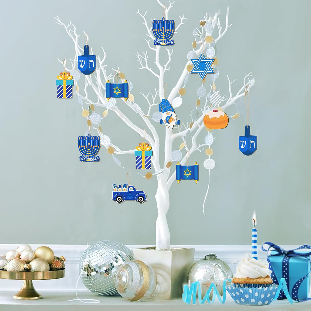 Double-Side Hanukkah Tree Ornaments Chanukah Ornaments Jewish Dreidel Star of David Hanukkah Decorations - Set of 24