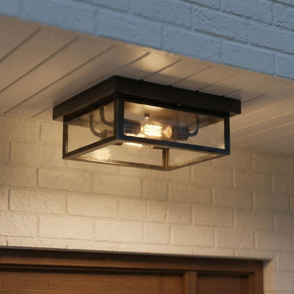 Westover 12" Outdoor Flush Mount Ceiling Light, 2-Light Earth Black with Clear Beveled Glass, E12 Base, ETL Damp Rated