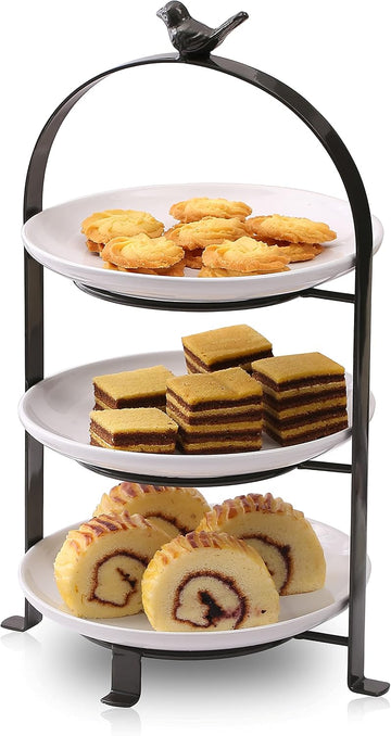 SparkWorks 3 Tiered Cake Stand, Tea Party Serving Platter, Dessert and Cupcake Stand, Metal Tiered Serving Stand