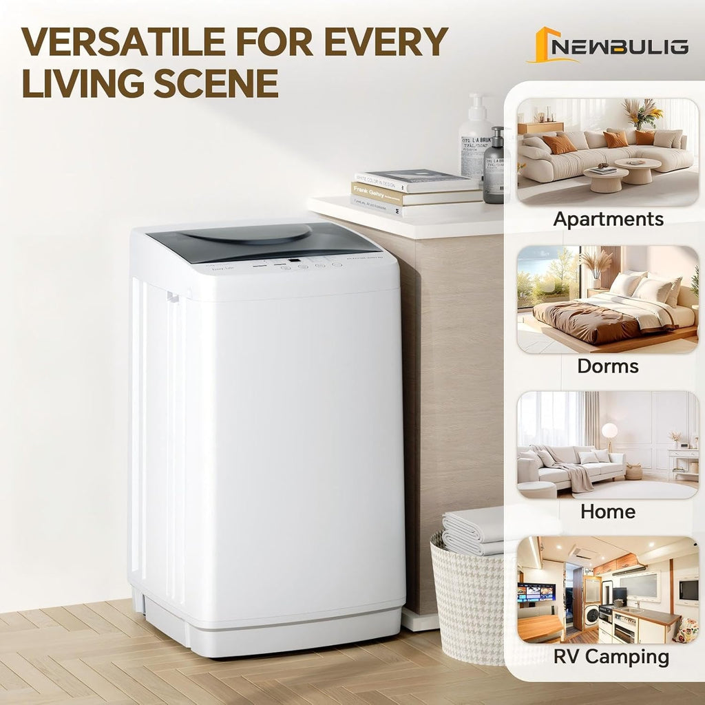 1.06 Cu.Ft. Portable Washing Machine, 7.7LBS Full-Automatic Laundry Washer with Stainless Steel Drum, 10 Wash Cycles &