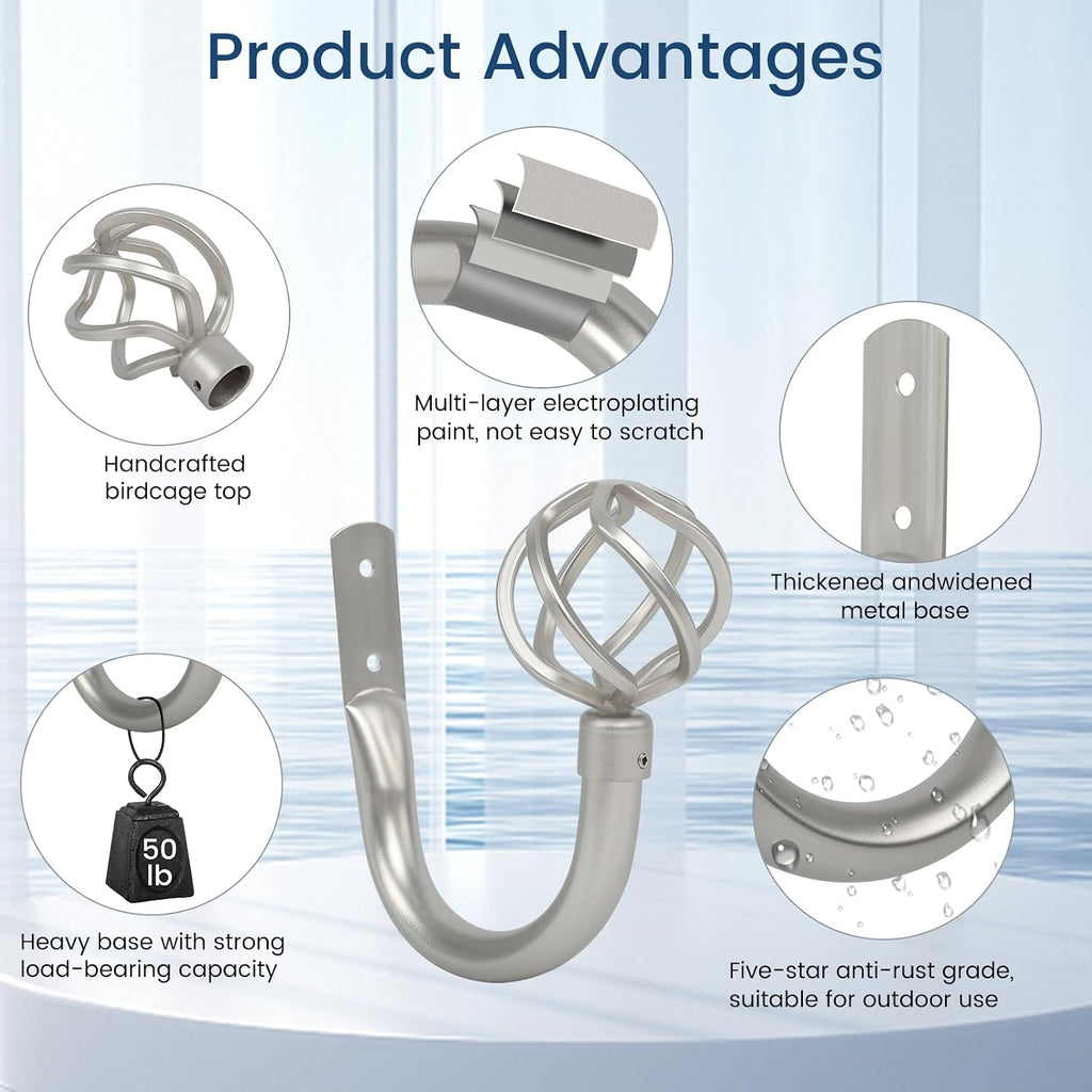 Curtain Holdbacks 2pcs, Solid Cast Iron Heavy Duty Curtain Tiebacks for Wall, Side Holder Pull Back Hooks for Drapes
