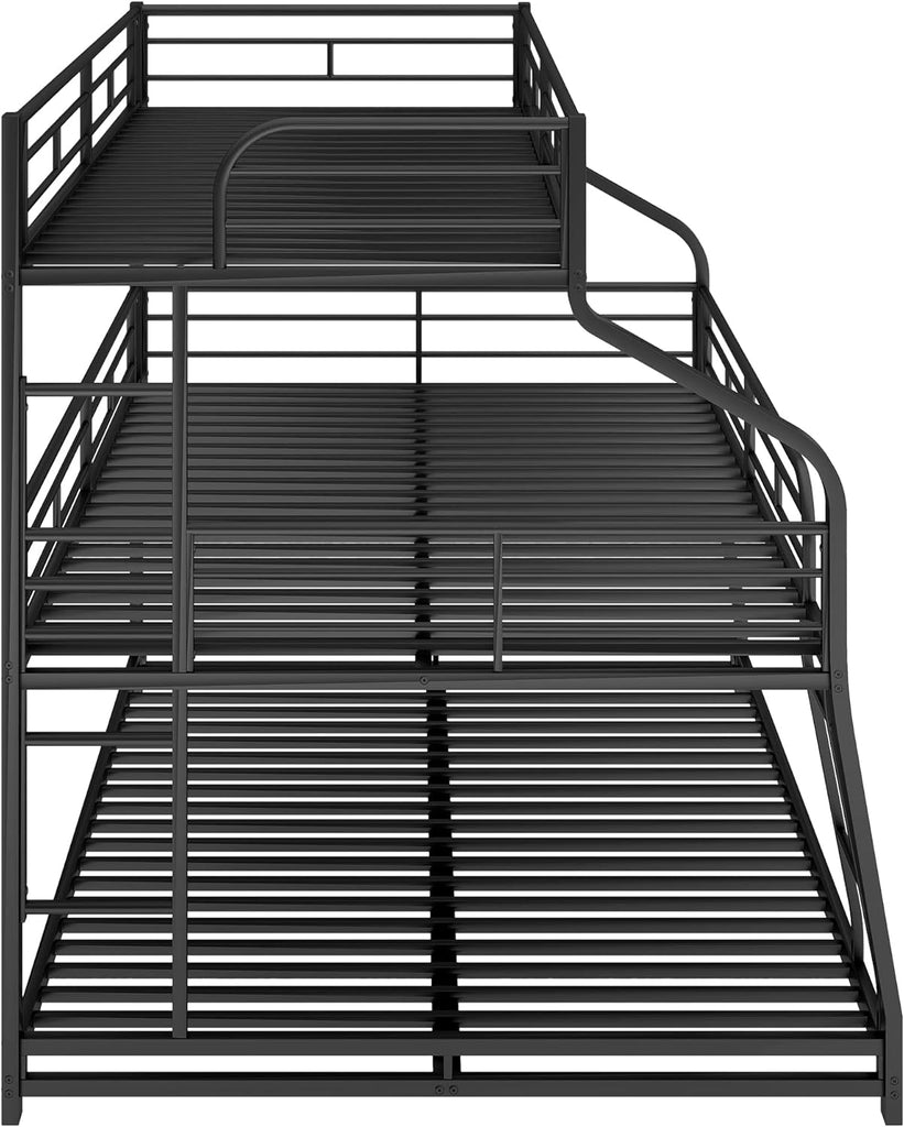 Heavy Duty Triple Bunk Bed for Multiple Kids,Twin XL Over Full XL Over Queen Triple Bunk Bed with Long and Short