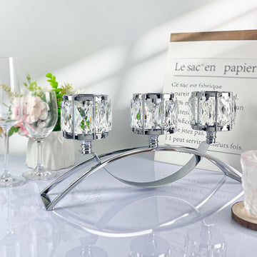 3 Arms Crystal Candle Holders, Arch Candlestick Table Candelabras Centerpieces, Dinning Room, Cabinet Ornaments, Home