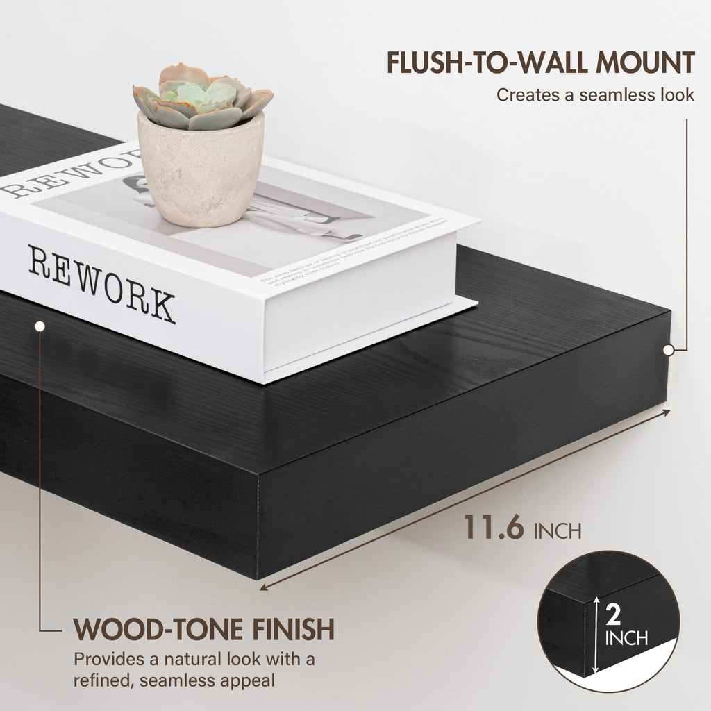 24 Inch Floating Shelves, 12" Deep Floating Shelf Wall Mounted, 24" Wall Shelves, Rustic Deep Bookshelf, Extra Deeper