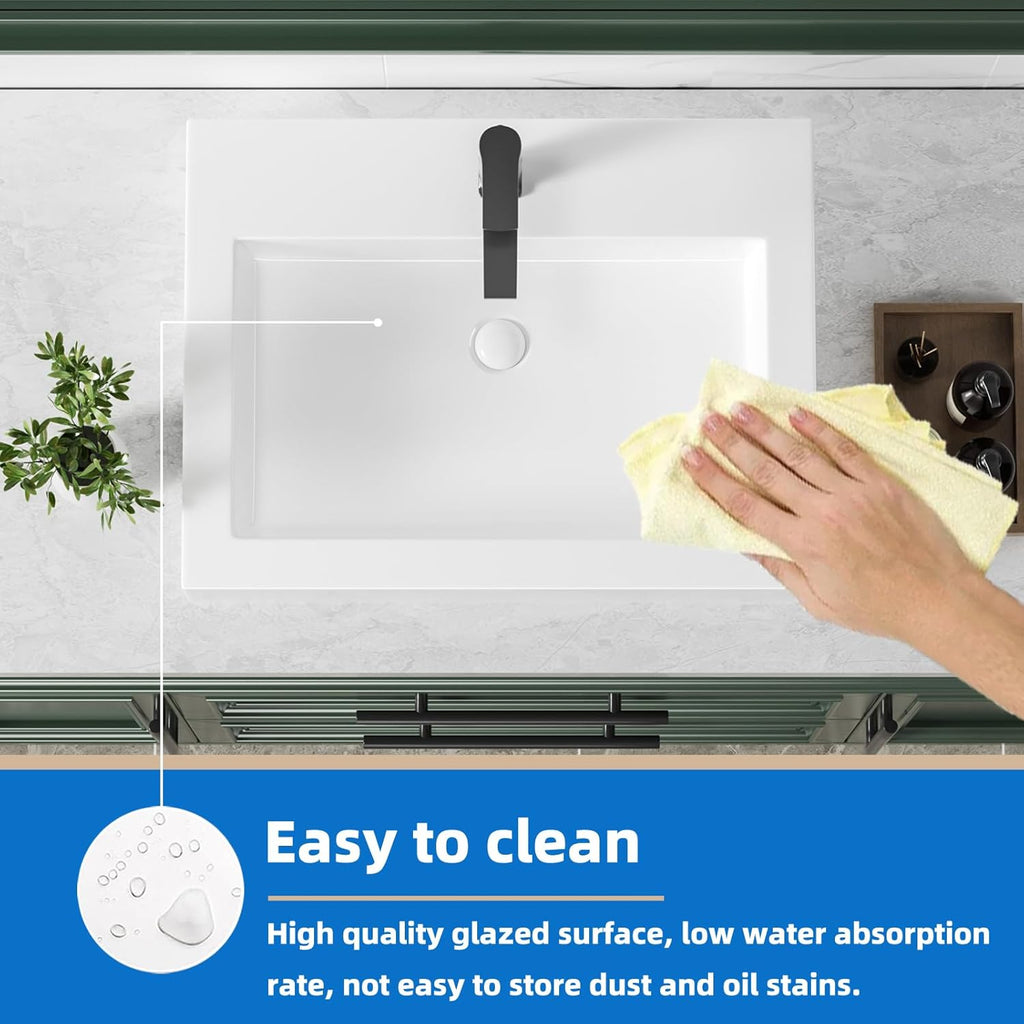 24 Inch Bathroom Sink Countertop Vessel Sink White Porcelain rectangular 24 x 18.3 Above Counter Bath Basin