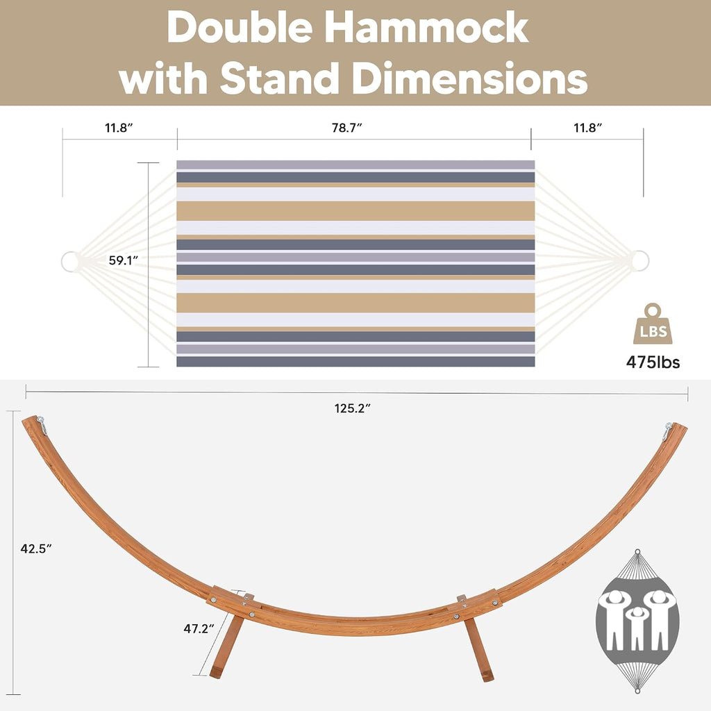 Freestanding Hammock with 10 ft Wooden Stand Included, Coffee | Stand Alone Hammock for Outside, 475 lbs Capacity