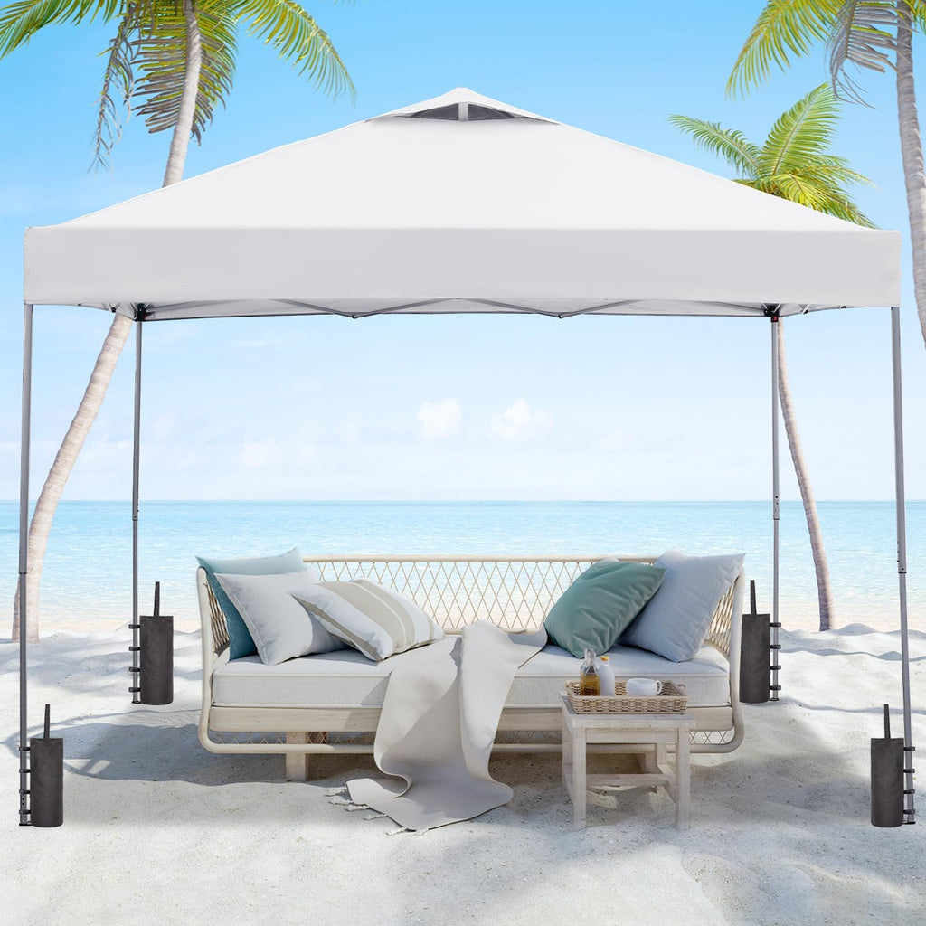 10x10 Pop Up Canopy Tent, Outdoor Gazebo with 4 Sandbags, Easy Up Canopy with 3 Adjustable Heights for Events, Parties