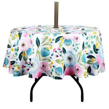 Outdoor Indoor 60inch Round Tablecloth with Umbrella Hole and Zipper, Waterproof Zippered Patio Cloths, Spring/Summer