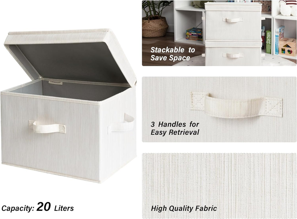 Fabric Storage Bins with Lid, Decorative Storage Boxes for Shelves, Stackable Closet Organizer Basket with Handles