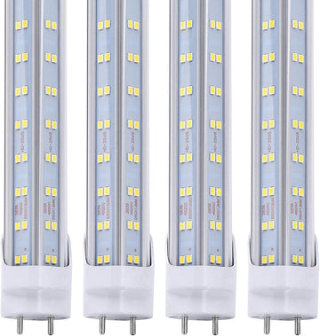 T8 LED Bulbs 4FT Tube Light, 60W 6500LM 6000K Cold White, 4 Foot Flourescent Tube Replacement, 4 Row V Shape