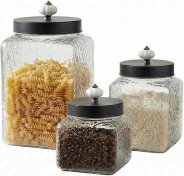 Clear Glass Kitchen Canisters Square Hammered, , 43/64/75oz - Set of 3
