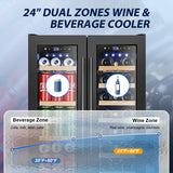 24 Inch Wine and Beverage Refrigerator, Dual Zone Wine Beverage Cooler 24" with 