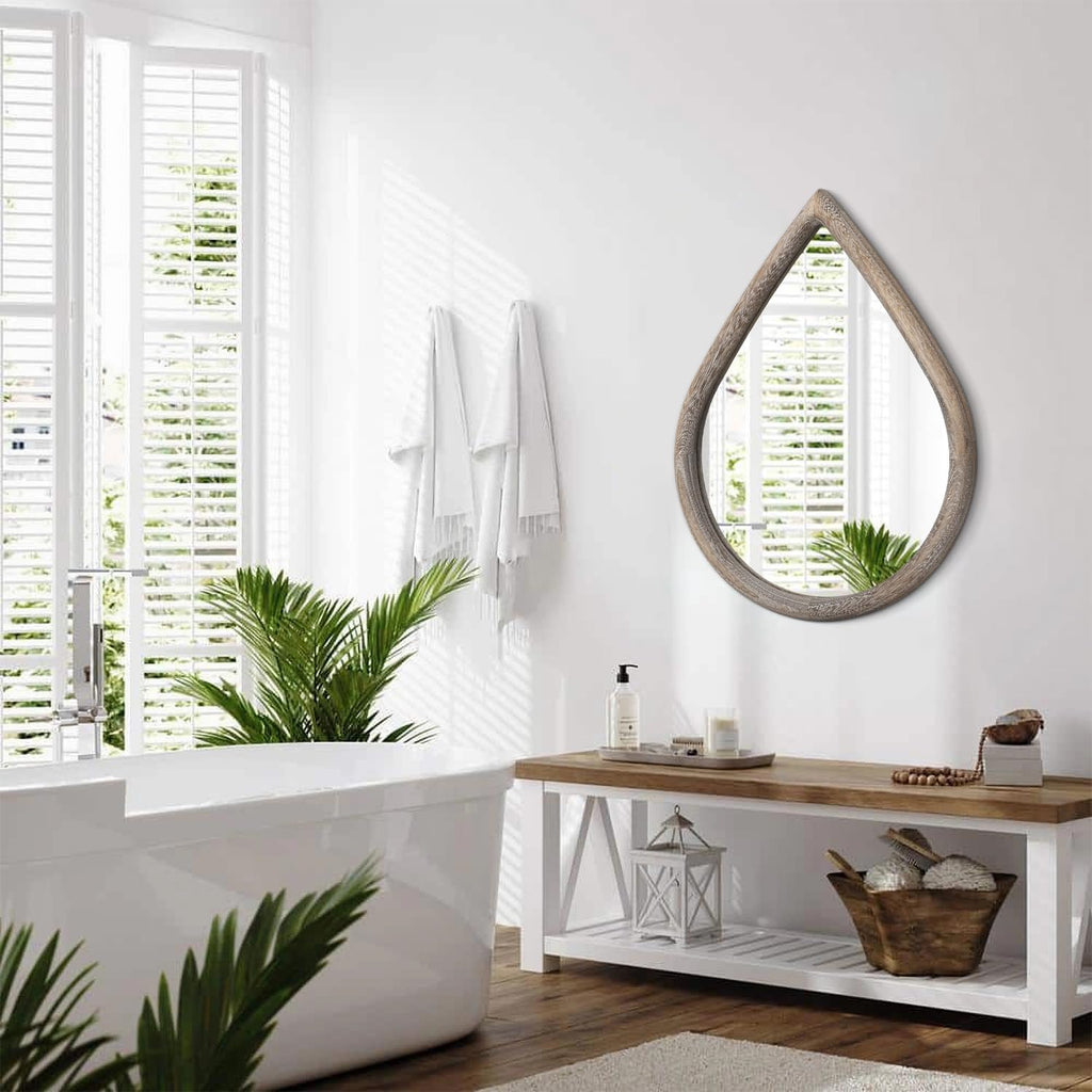 Rustic Farmhouse Wall Mounted Mirror Solid Wood Frame Teardrop Mirrors Wall Decorative Mirror Entryway Living Room