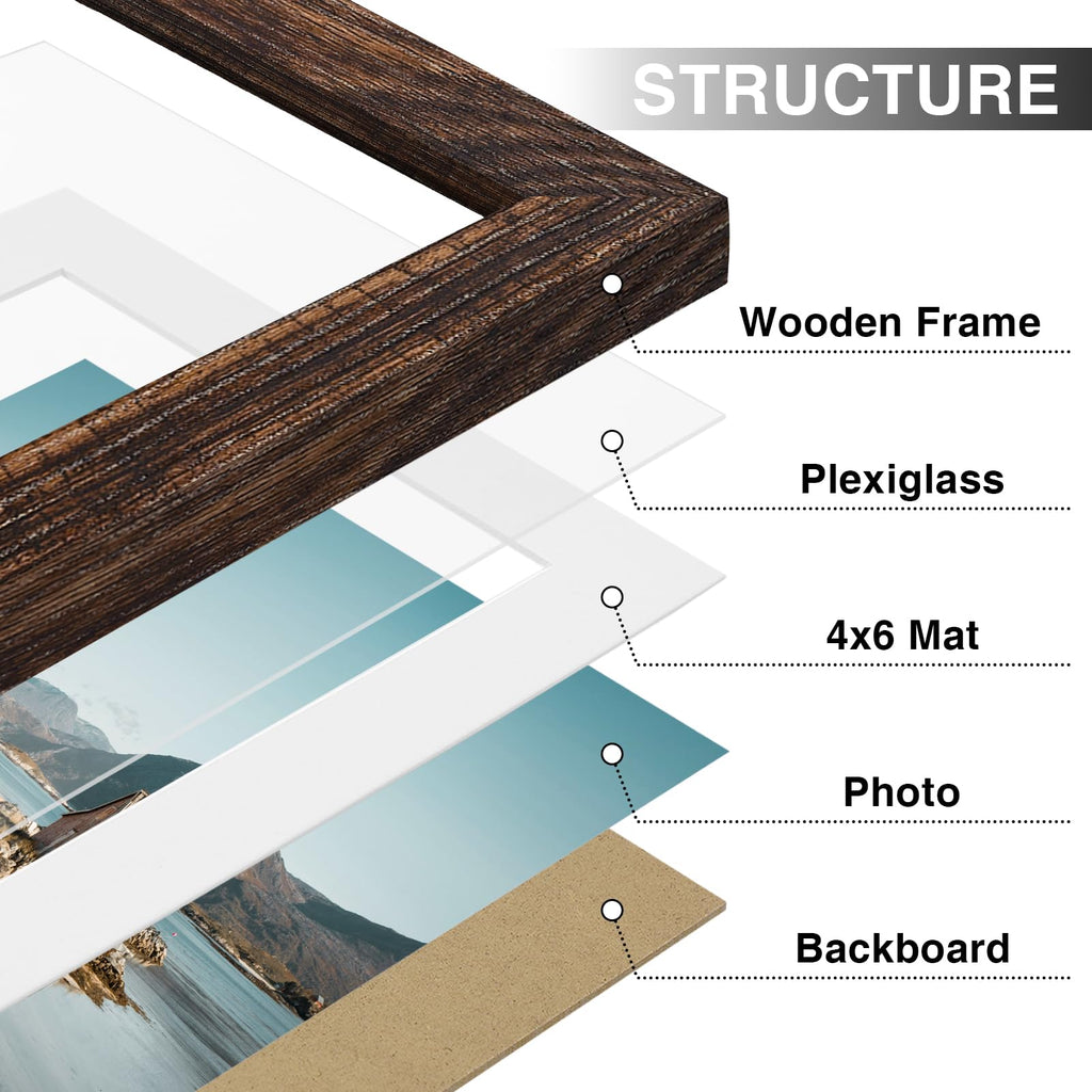 5x7 Picture Frames Set of 9, Shatter Resistant Plexiglass, Display 4x6 Pictures with Mat or 5x7 without Mat, Photo