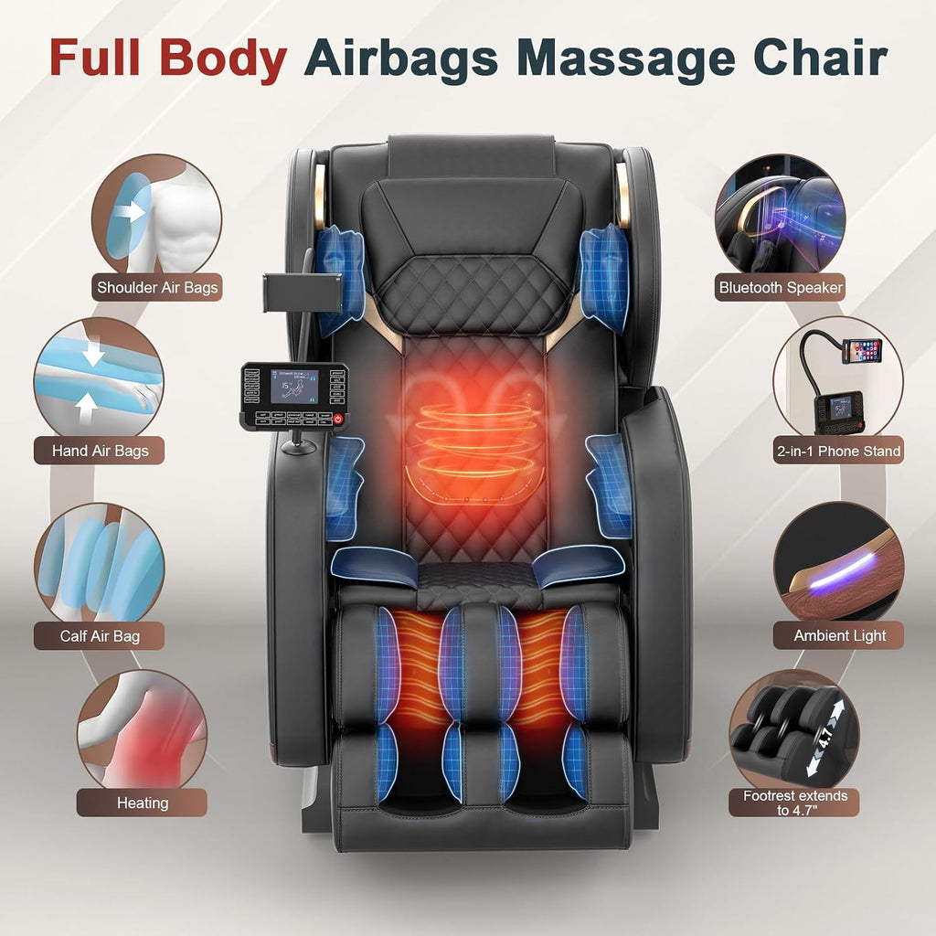 Massage Chair Full Body, 14 Fixed Rollers, Zero Gravity Recliner | Wood Grain Leather, Foot Massage, 5 Auto Modes, 8