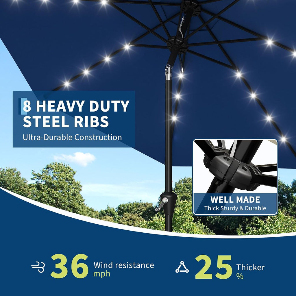 9FT Solar Patio Umbrella with 32 LED Lights